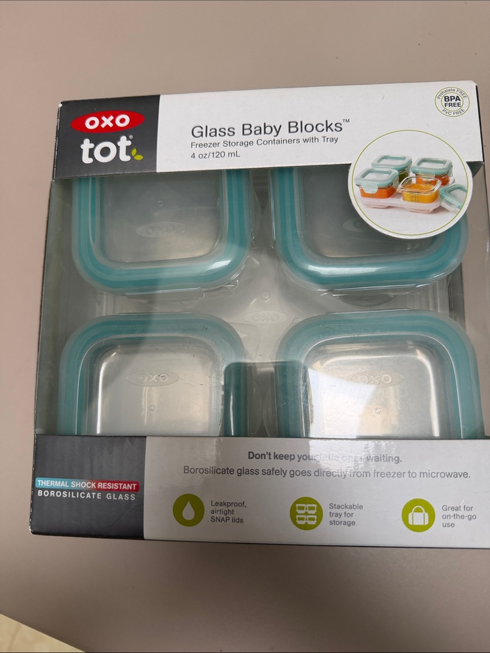OXO Tot Glass Baby Blocks - Teal Snap-Lid Storage Set